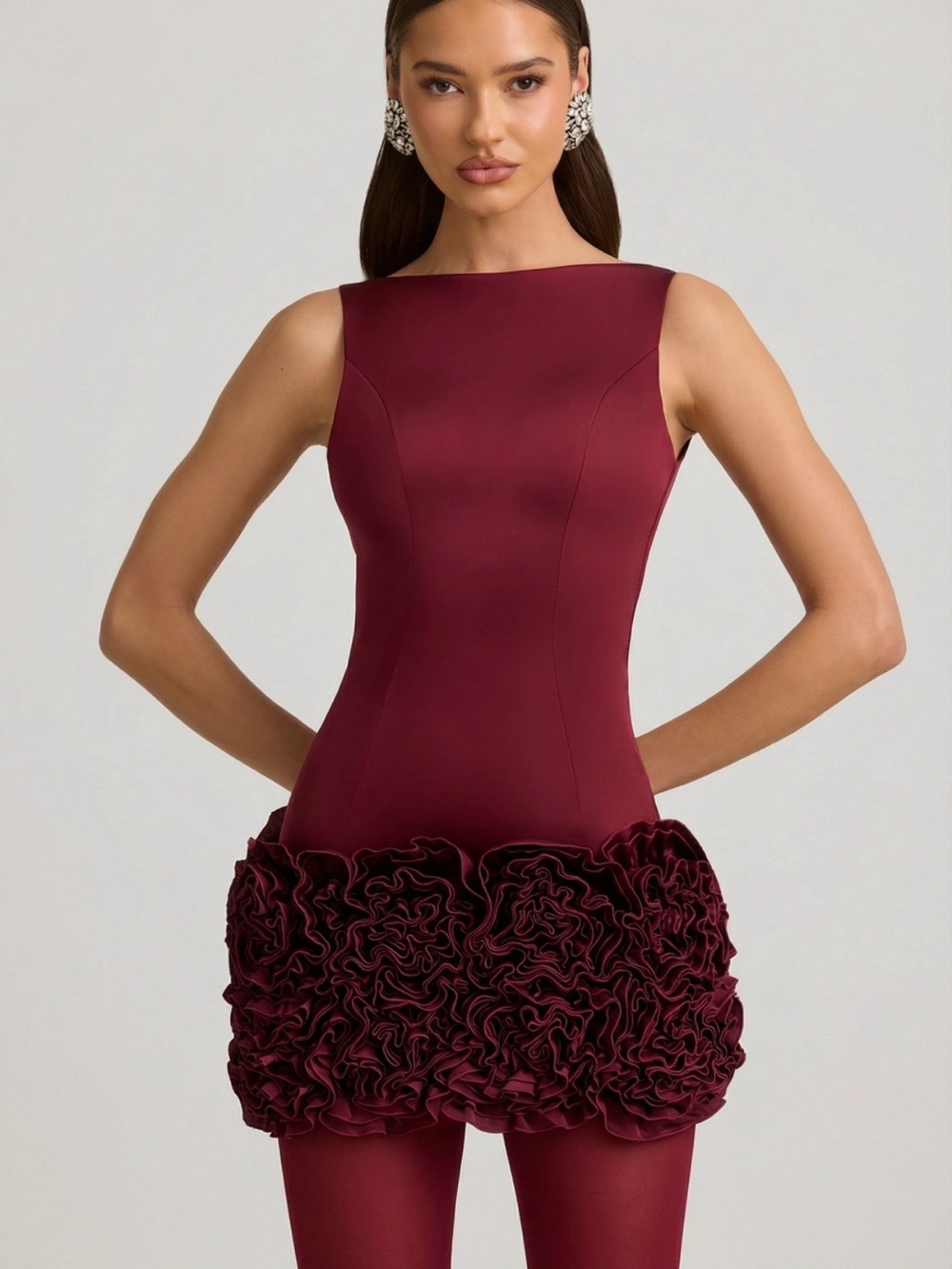 Oh Polly Florrie Appliqué Open-Back Mini Dress Wine Red Size 8